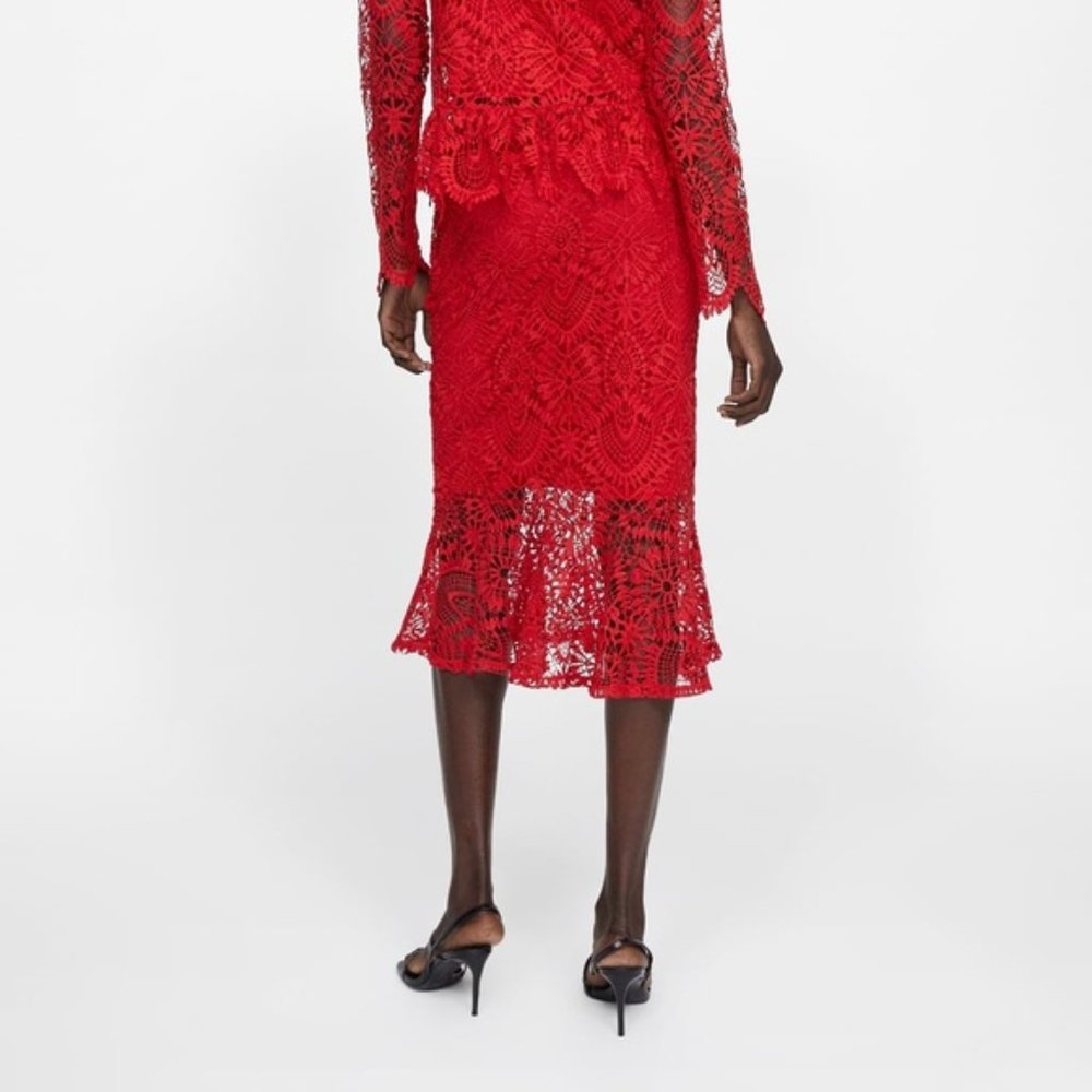 Zara Guipure Lace Trumpet Midi Skirt - Picture 2 of 8